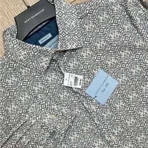 NWT Joseph Abboud Dress Shirt Mens L Gray Print Modern Fit Button Up Stretch